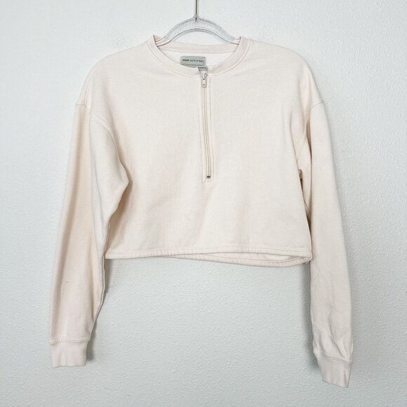 Urban Outfitters Womens Large Cream Half Zip Crop Sweater Sweatshirt - Picture 1 of 7